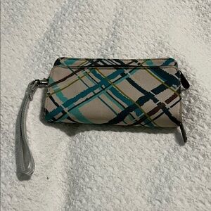 Thirty-One Teal and Tan Plaid Wallet/Wristlet